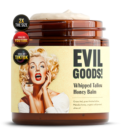 EVIL GOODS! Whipped Beef Tallow and Manuka Honey Balm 4oz, Organic Face Cream,Moisturizer,Body Lotion, SkinCare and Lip Balm